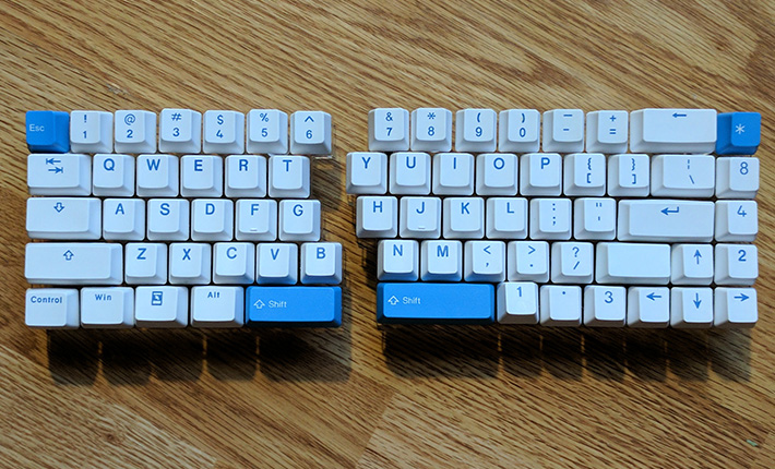 65% keyboard sitting on a table